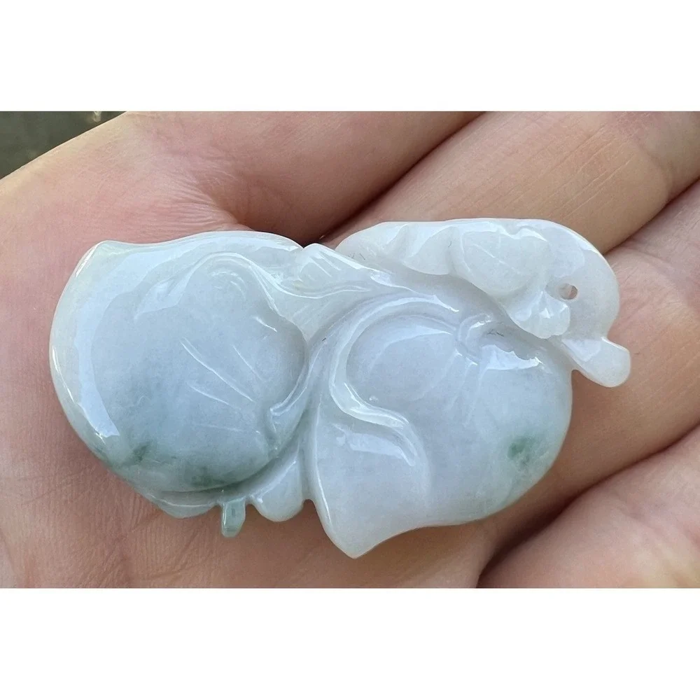 Natural Green Jade Jadeite Pendant Elephant Peach Carved Lucky Prosperity Charm